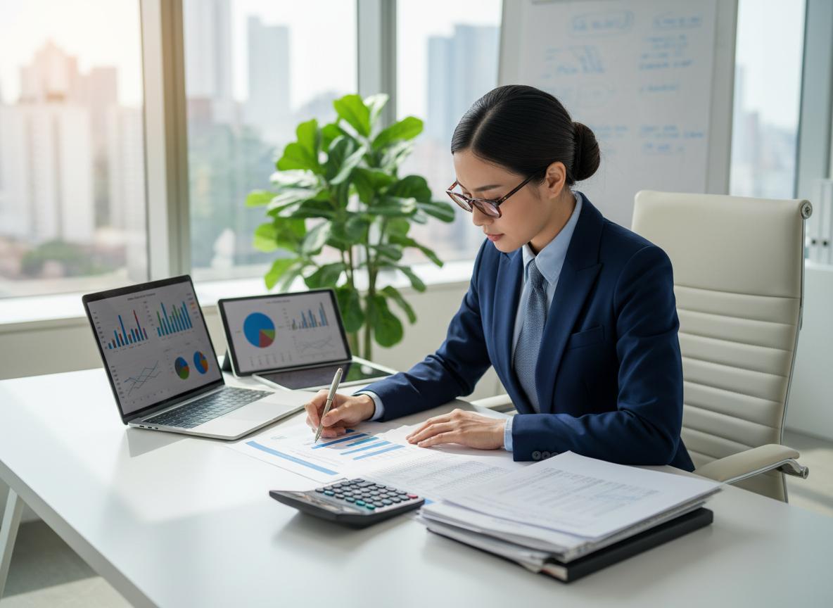 Kontabilist profesional duke punuar me dokumente financiare